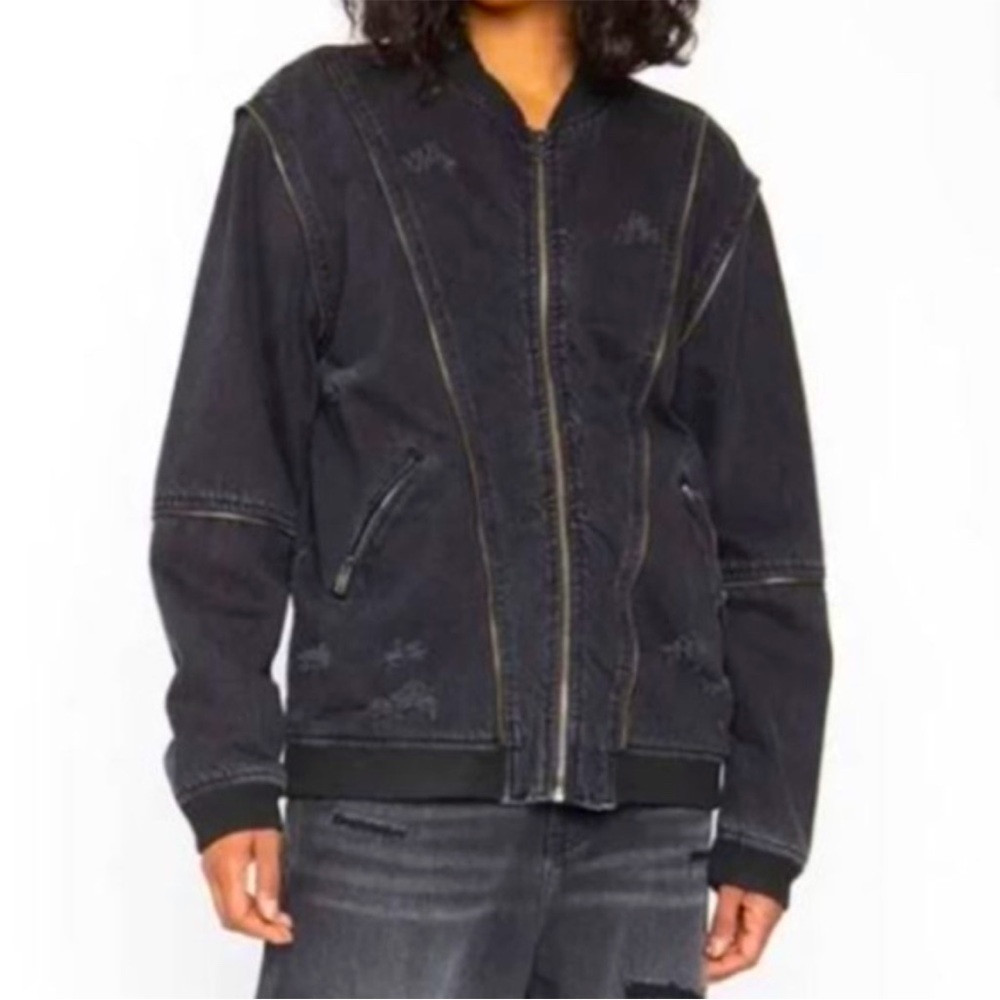 🆕 FREE PEOPLE Sandrine Rose Black Oversized Zip Bomber Jacket NWT - Picture 4 of 5